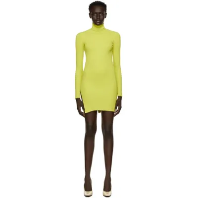 Olenich Yellow Turtleneck Slit Dress In Lemon Yellow