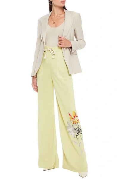 Etro Floral-print Silk Wide-leg Pants In Yellow