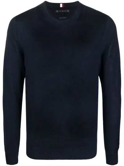 Tommy Hilfiger Crew-neck Fine-knit Jumper In Blue