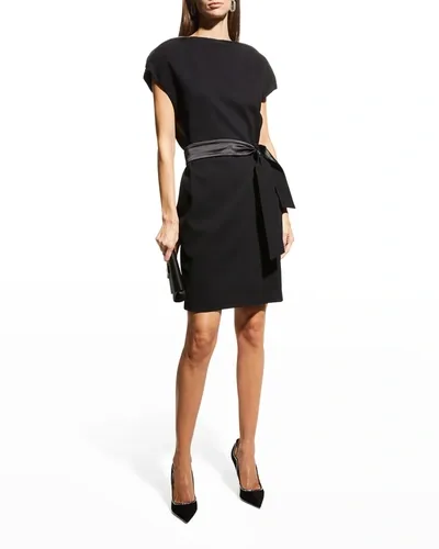 Emporio Armani Zip-neck Milano Jersey Midi Dress In Black