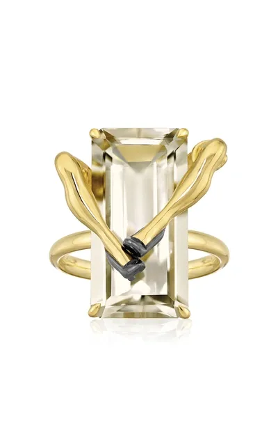 Sauer Legs 18k Yellow Gold Quartz; Diamond Ring