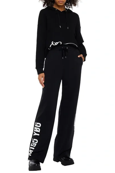 Red Valentino Velvet-trimmed Printed French Terry Straight-leg Pants In Black