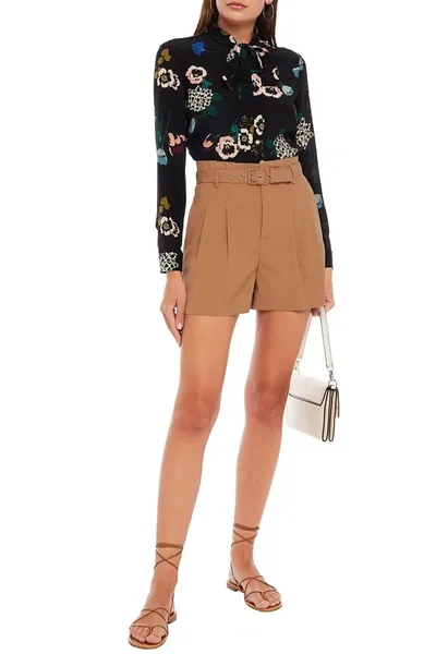 Red Valentino Pleated Belted Twill Shorts In Camel