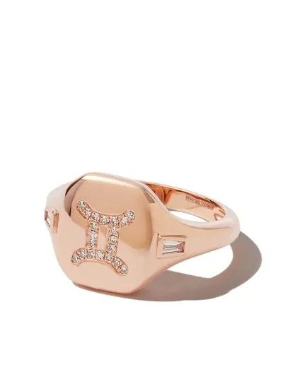 Shay 18kt Rose Gold Gemini Diamond Signet Ring In Pink