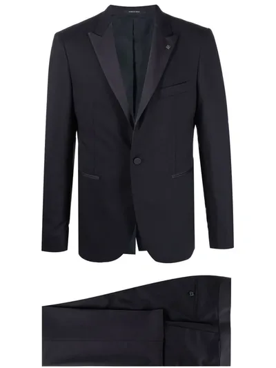 Tagliatore Contrast Panel Slim-fit Suit In 蓝色