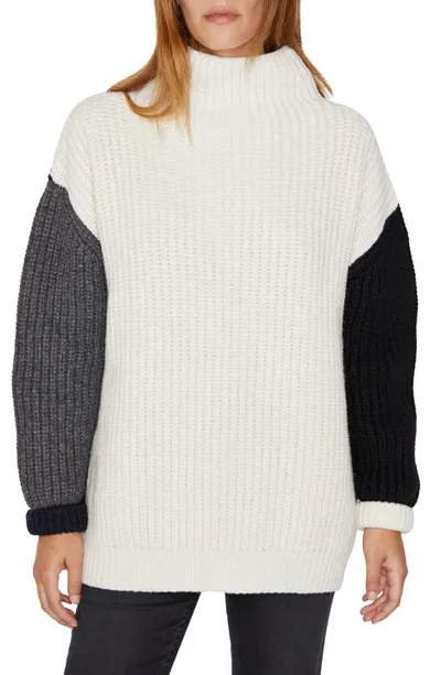 Frame Color-block Ribbed Merino Wool Sweater In Off White Multi