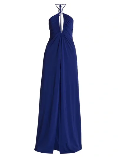 Halston Fia Halter Jersey Jumpsuit In Sapphire Blue