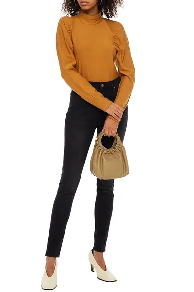 Gestuz Rifa Gathered Fleece Turtleneck Top In Brown