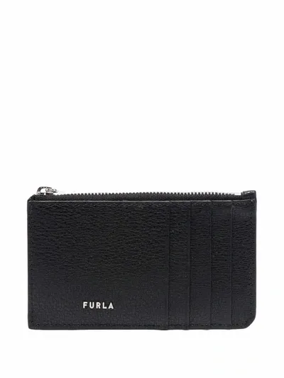 Furla Zip-up Leather Wallet In Black