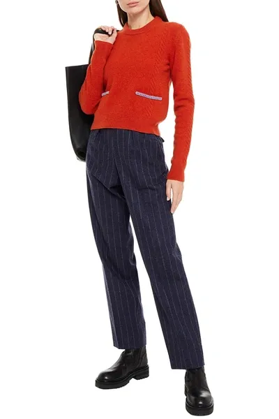 Maison Margiela Pleated Pinstriped Wool-felt Tapered Pants In Blue