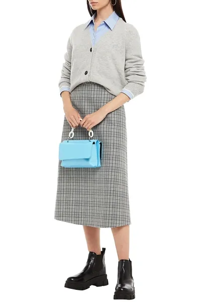 Msgm Prince Of Wales Checked Woven Midi Skirt In Gray