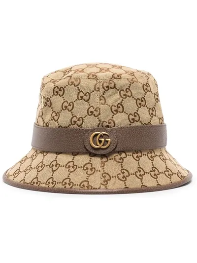 Gucci Gg Cotton Blend Canvas Bucket Hat In Cream