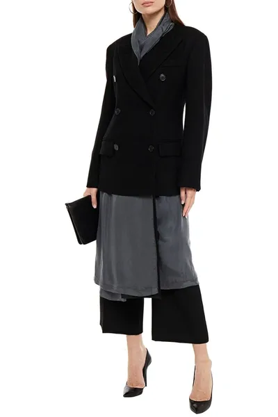 Maison Margiela Twill-paneled Double-breasted Wool-felt Coat In Black