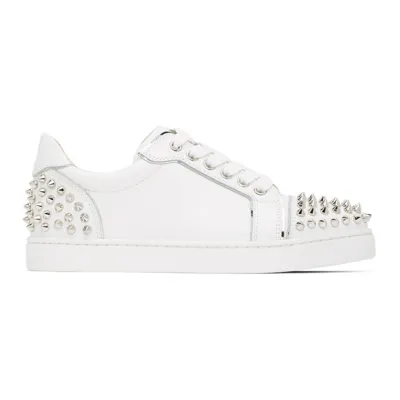 Christian Louboutin White Vierissima Spikes Sneakers In Bianco Silver