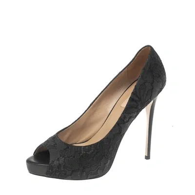 Pre-owned Valentino Garavani Black Lace Peep Toe Platform Pumps Size 40