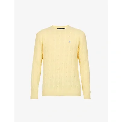 Polo Ralph Lauren Mens Empire Yellow Cable-knit Logo-embroidered Wool And Cashmere-blend Jumper M