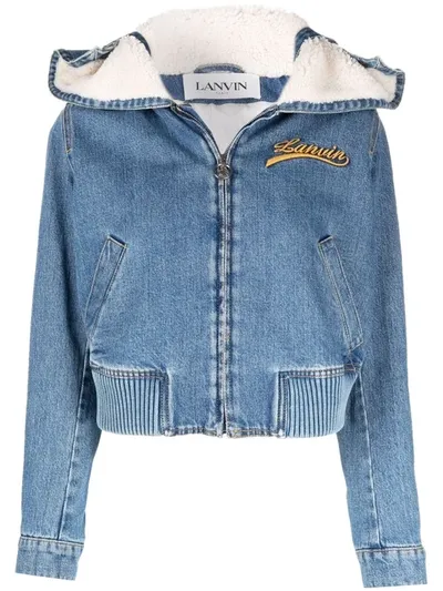 Lanvin Logo-embroidered Hooded Denim Jacket In Blue