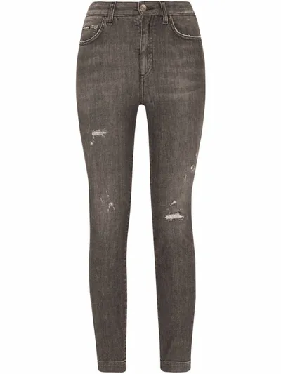 Dolce & Gabbana High-waist Distressed Skinny Jeans In Grau