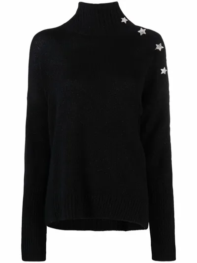 Zadig & Voltaire Alma Star-charm High-neck Jumper In Schwarz