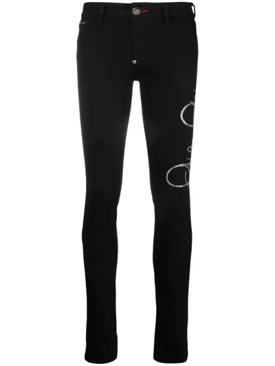 Philipp Plein Logo-embellished High-waisted Skinny Jeans In Schwarz