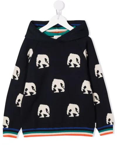 Paul Smith Junior Kids' Yeti Jacquard Motif Hoodie In Blue