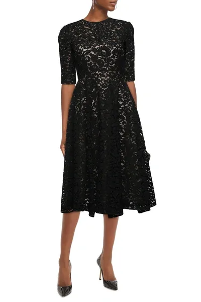 Oscar De La Renta Flared Cotton-blend Corded Lace Midi Dress In Black