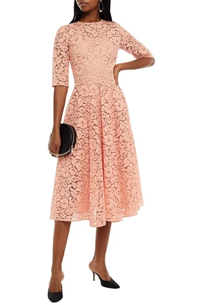 Oscar De La Renta Flared Cotton-blend Corded Lace Midi Dress In Pink