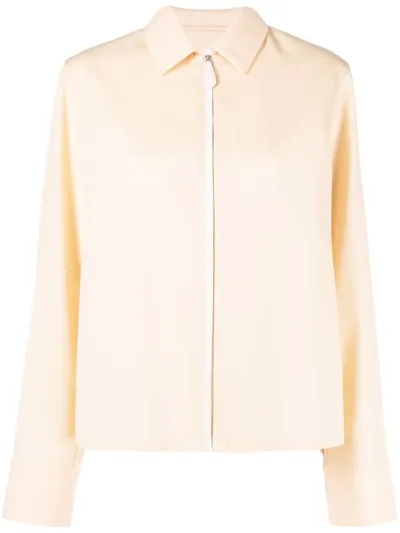 Jil Sander Wool Zip-up Shirt In Neutrals