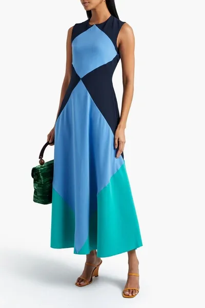 Roksanda Adabel Color-block Crepe Maxi Dress In Light Blue