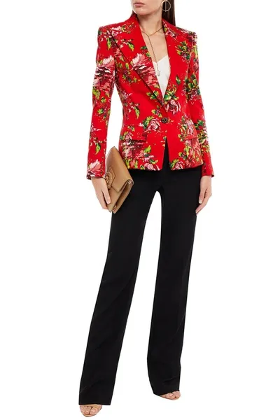 Alexandre Vauthier Floral-print Cotton-blend Blazer In Red