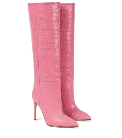 Paris Texas Crocodile-embossed 105mm Boots In Peony