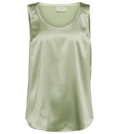 Brunello Cucinelli Bead-embellished Silk-blend Satin Tank In Salice