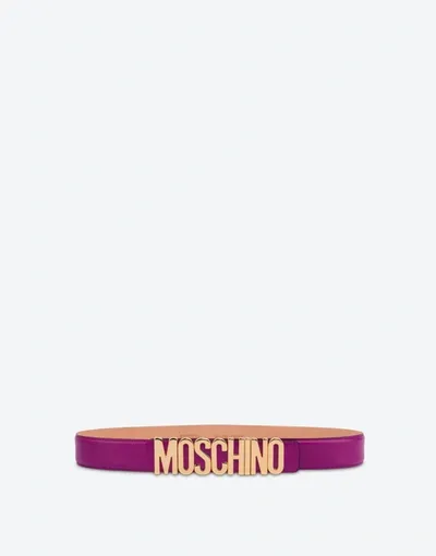 Moschino Lettering Logo Calfskin Belt In Plum