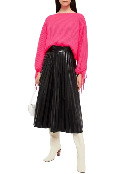 Msgm Oversized Cropped Ribbed-knit Sweater In Pink