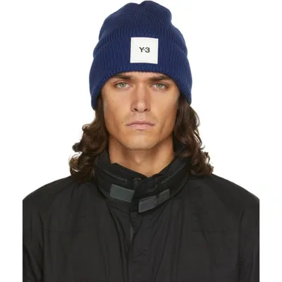 Y-3 Navy Merino Wool Beanie In Blue