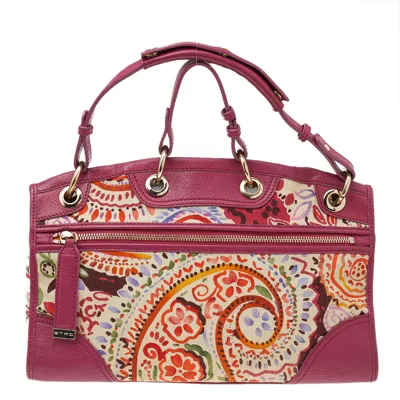 Pre-owned Etro Pink/beige Printed Canvas And Leather Shoulder Bag