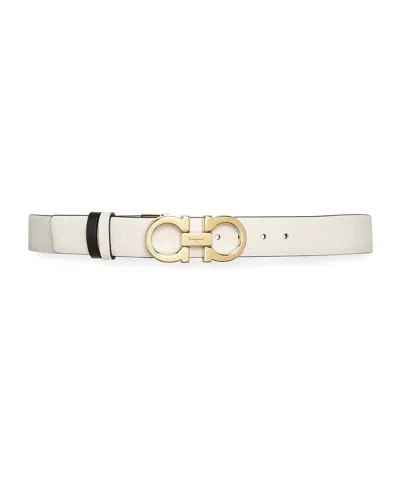 Ferragamo Reversible Leather Gancini Belt In White