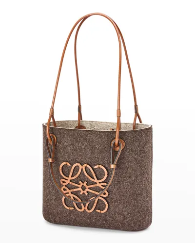 Loewe Square Felt Logo Basket Tote Bag In 3115 Brown/beige