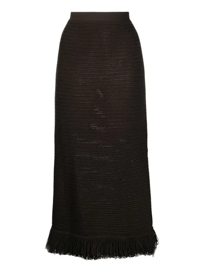 Bottega Veneta Fringed Crocheted Cotton Midi Skirt In Fondente