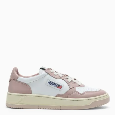 Autry White And Baby Pink Low Leather Sneakers