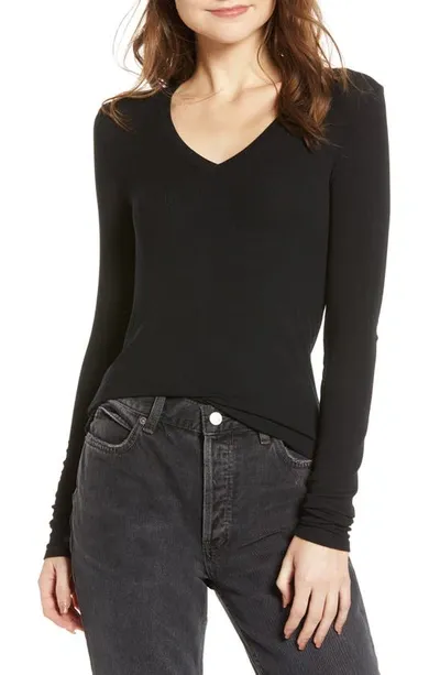 Splendid Valley 2x1 Rib Long-sleeve V-neck Tee In Black