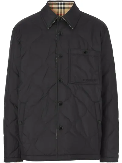 Burberry Reversible Vintage Check Thermoregulated Overshirt In Black