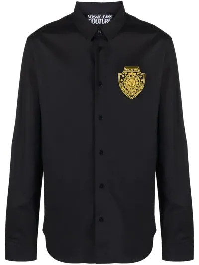 Versace Jeans Couture Logo-emblem Longsleeved Shirt In Black