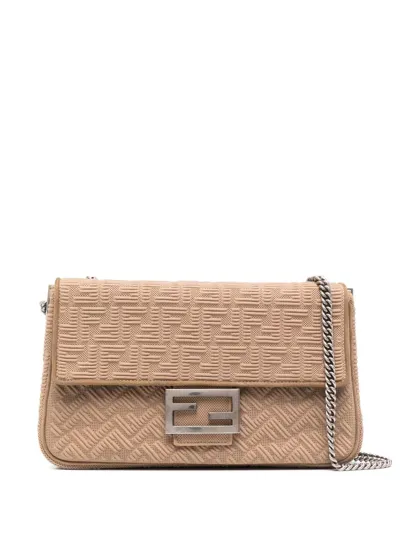 Fendi Ff Logo-print Leather Shoulder Bag In Nude