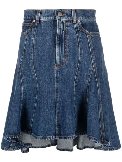 Alexander Mcqueen Blue Asymmetric Denim Skirt In Default Title