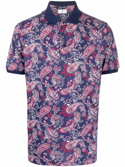 Etro Paisley-print Polo Shirt In Navy Blue