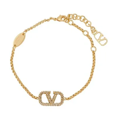 Valentino Garavani V Logo Bracelet In Gold,crystal