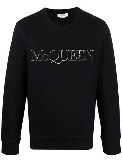 Alexander Mcqueen Black Embroidered Logo Sweatshirt