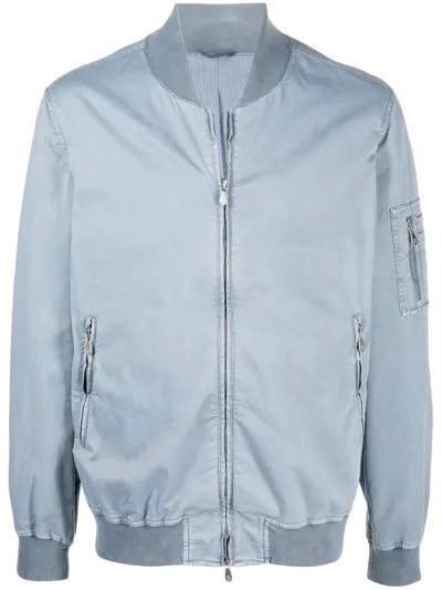 Brunello Cucinelli Cotton Two-way Zip Bomber Jacket In Aqua