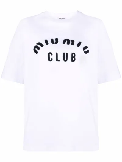 Miu Miu Logo Appliqué T-shirt In White